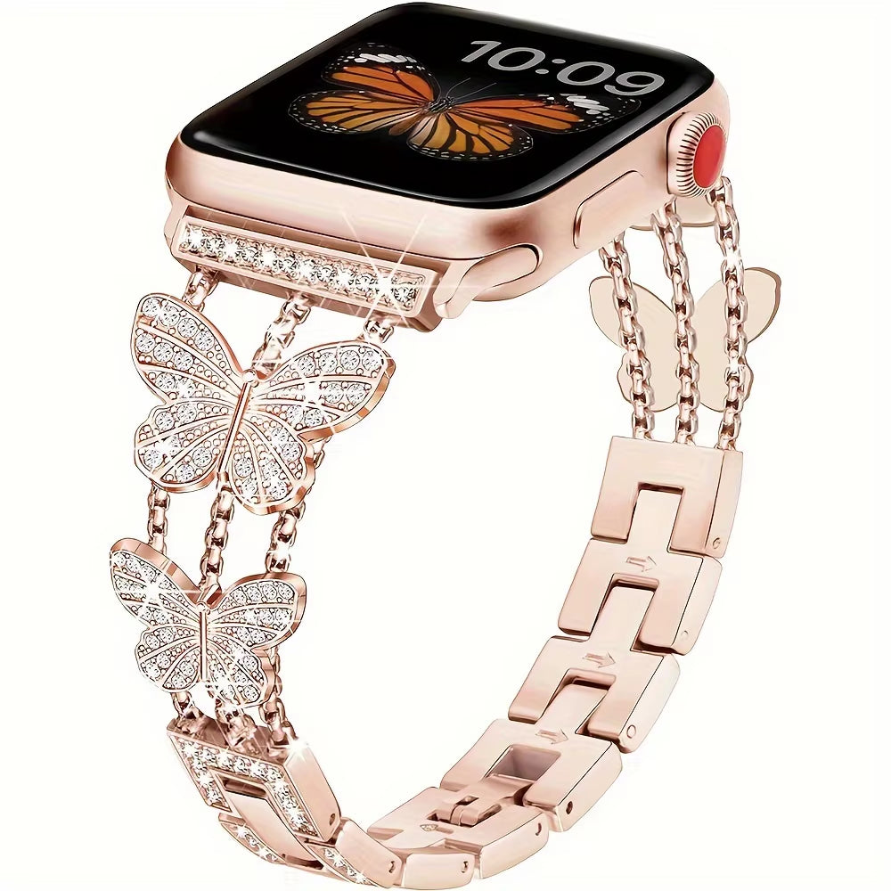 Bracelet En Métal Pour Bracelet De Montre Apple Ultra 4Mm 45Mm 40Mm 41Mm 49Mm, Chaîne Papillon Scintillante Pour Iwatch Série 9 8 7 6 5 SE 4 3