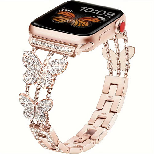 Bracelet En Métal Pour Bracelet De Montre Apple Ultra 4Mm 45Mm 40Mm 41Mm 49Mm, Chaîne Papillon Scintillante Pour Iwatch Série 9 8 7 6 5 SE 4 3