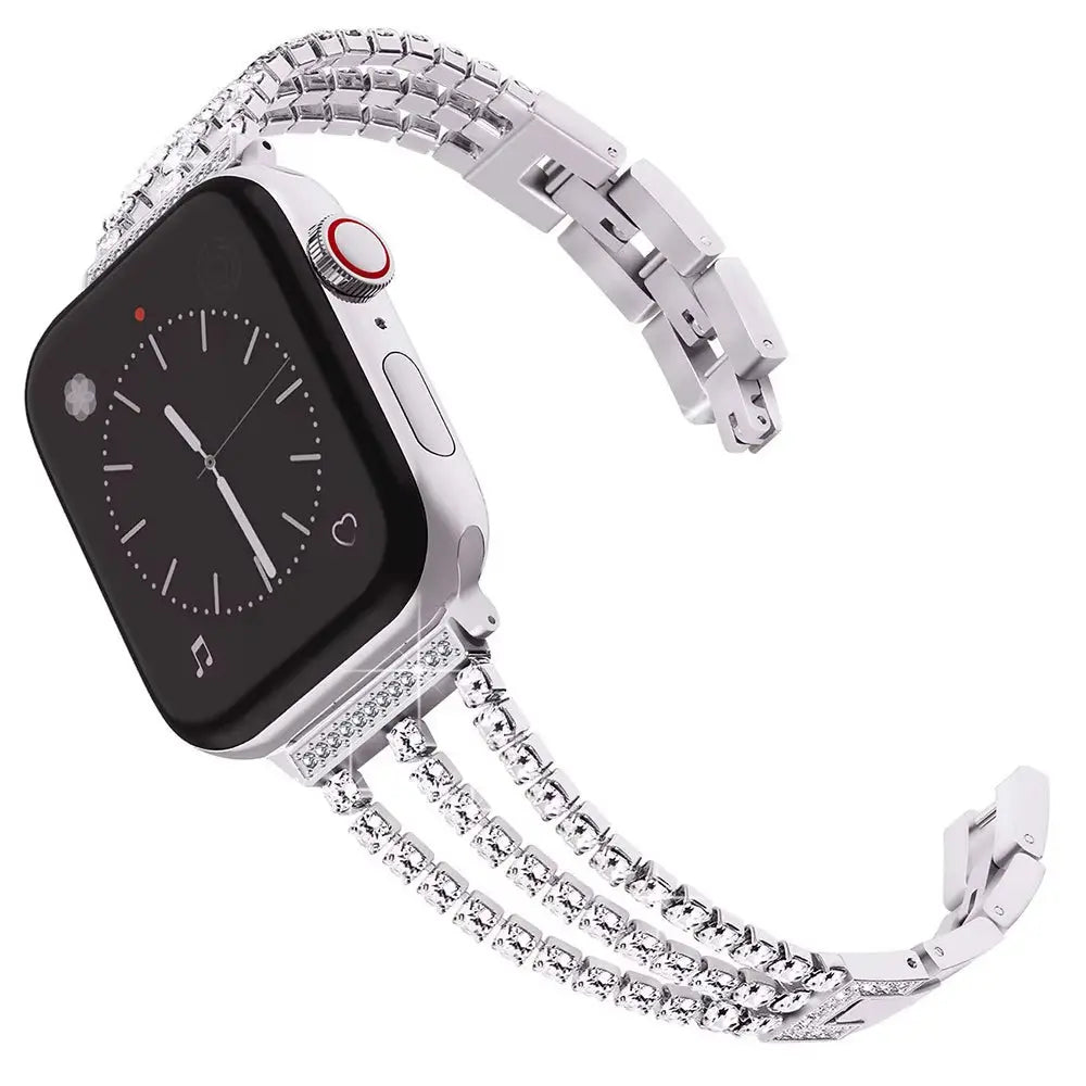 Metal Chain-Styled Watch Strap for All Range of  Watch Series Diamond-Encrusted Chain Stainless Steel Watch Band