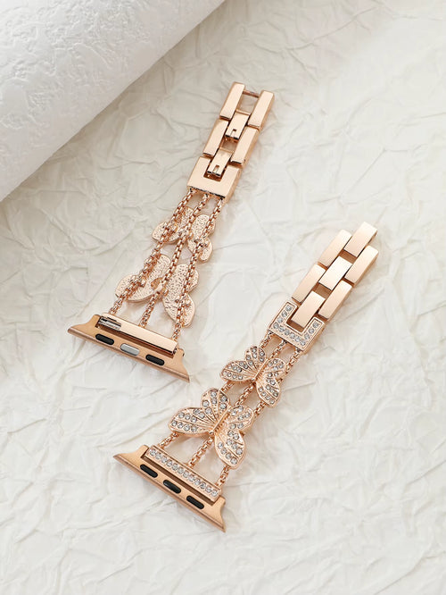 Bracelet En Métal Pour Bracelet De Montre Apple Ultra 4Mm 45Mm 40Mm 41Mm 49Mm, Chaîne Papillon Scintillante Pour Iwatch Série 9 8 7 6 5 SE 4 3