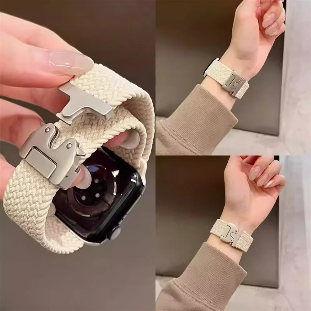 Bracelet Tressé À Boucle Solo Pour Apple Watch Ultra2, 49Mm 46Mm 44Mm 45Mm 42Mm 40Mm41Mm, Bracelet À Bouton De Parachute Série 10 9 SE 8 7 6 5 4