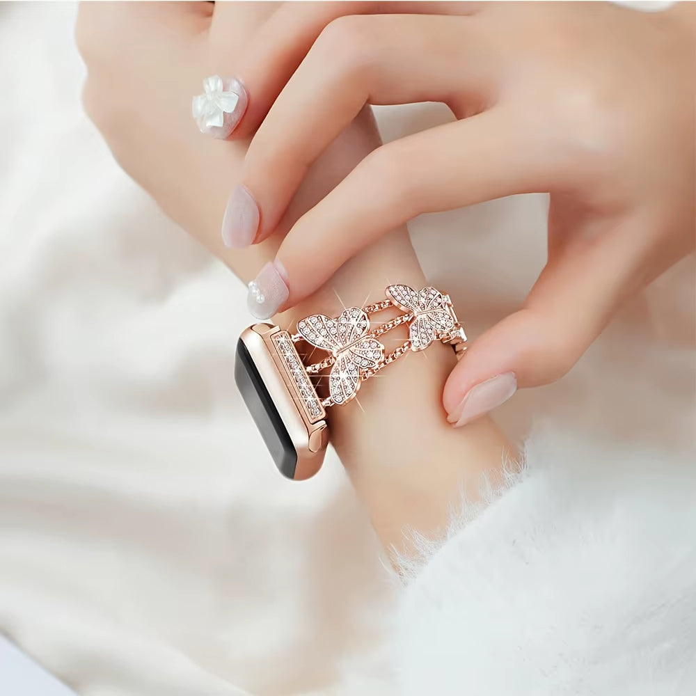 Bracelet En Métal Pour Bracelet De Montre Apple Ultra 4Mm 45Mm 40Mm 41Mm 49Mm, Chaîne Papillon Scintillante Pour Iwatch Série 9 8 7 6 5 SE 4 3