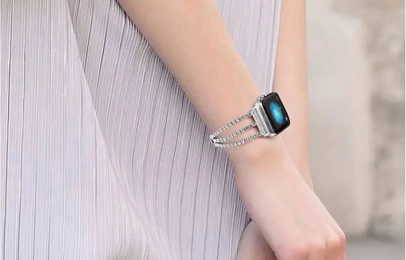 Metal Chain-Styled Watch Strap for All Range of  Watch Series Diamond-Encrusted Chain Stainless Steel Watch Band