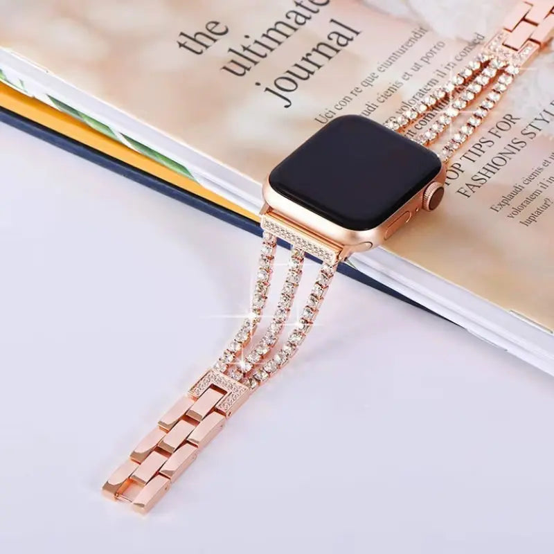 Metal Chain-Styled Watch Strap for All Range of  Watch Series Diamond-Encrusted Chain Stainless Steel Watch Band